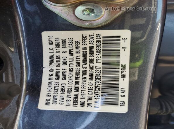 19XFC2F79GE042217 2016 HONDA CIVIC Gray 