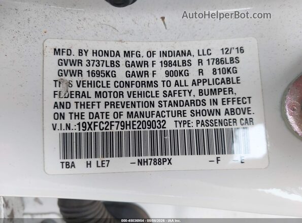 19XFC2F79HE209032 2017 HONDA CIVIC White 