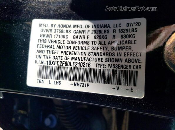 19XFC2F80LE210216 2020 HONDA CIVIC Black Widok komory silnika