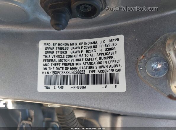 19XFC2F82LE026623 2020 HONDA CIVIC Silver Engine compartment view