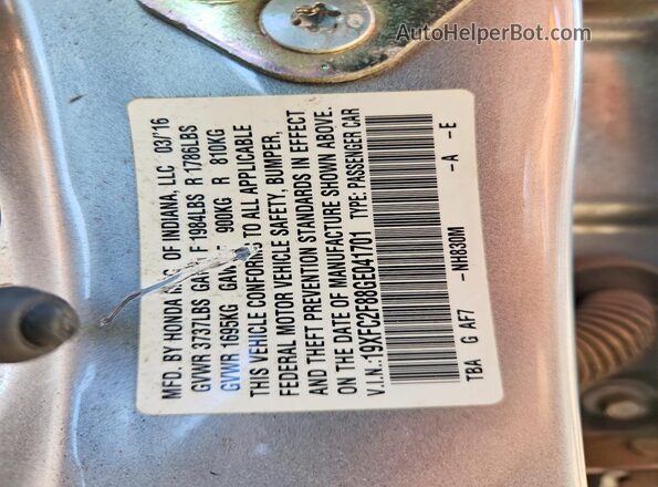 19XFC2F88GE041701 2016 HONDA CIVIC Silver 