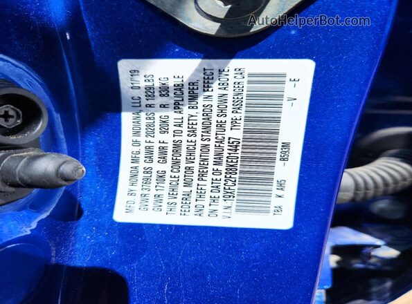 19XFC2F88KE014457 2019 HONDA CIVIC Blue 