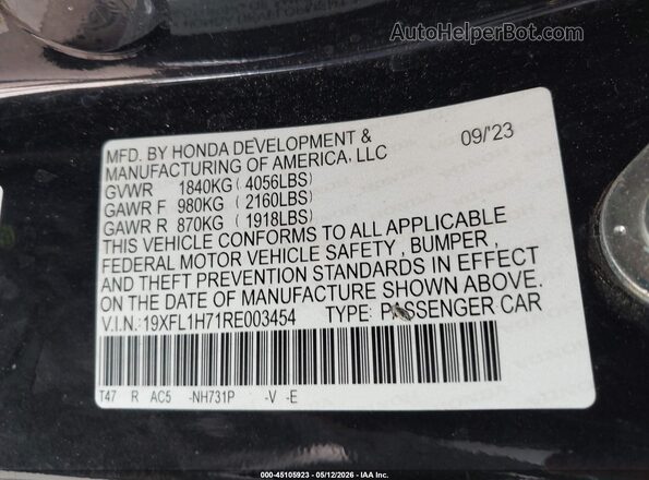 19XFL1H71RE003454 2024 HONDA CIVIC Black ძრავის განყოფილების ხედი
