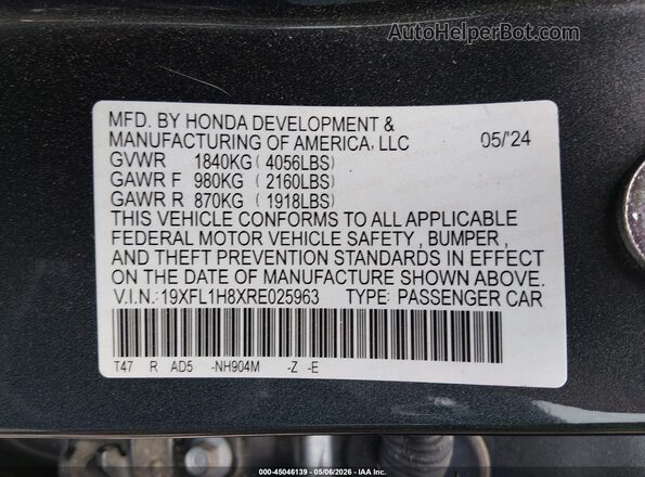 19XFL1H8XRE025963 2024 HONDA CIVIC Gray 
