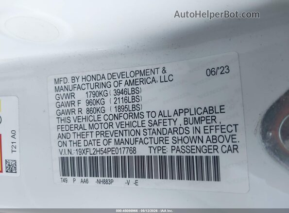 19XFL2H54PE017768 2023 HONDA CIVIC White Vista del compartimento del motor