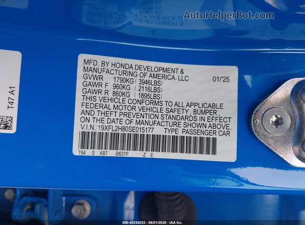 19XFL2H80SE015177 2025 HONDA CIVIC Blue Engine compartment view
