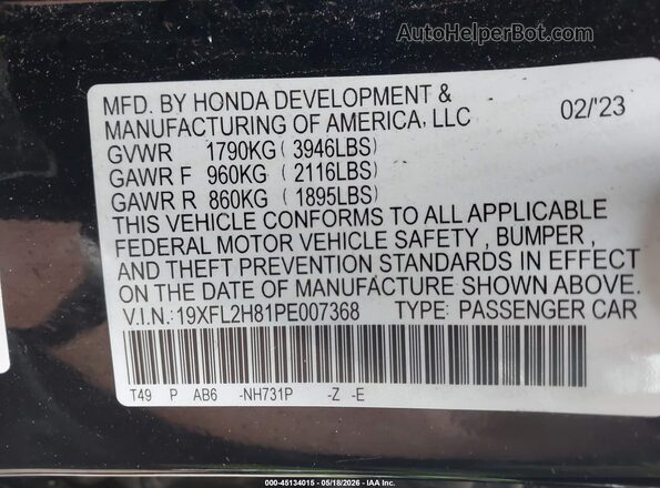 19XFL2H81PE007368 2023 HONDA CIVIC Black Vista del compartimento del motor