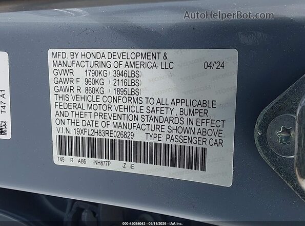 19XFL2H83RE026829 2024 HONDA CIVIC Gray 