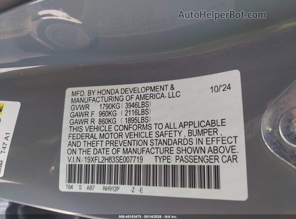 19XFL2H83SE007719 2025 HONDA CIVIC Black Widok komory silnika