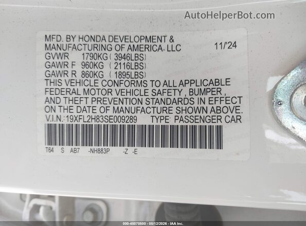 19XFL2H83SE009289 2025 HONDA CIVIC SEDAN Белый 