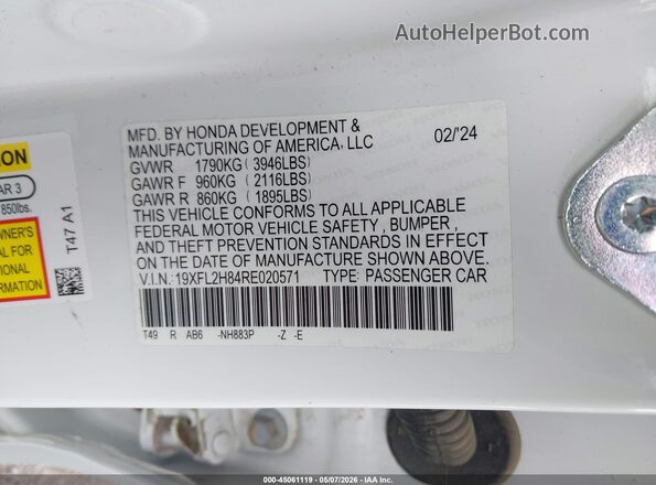 19XFL2H84RE020571 2024 HONDA CIVIC White Vista del compartimento del motor