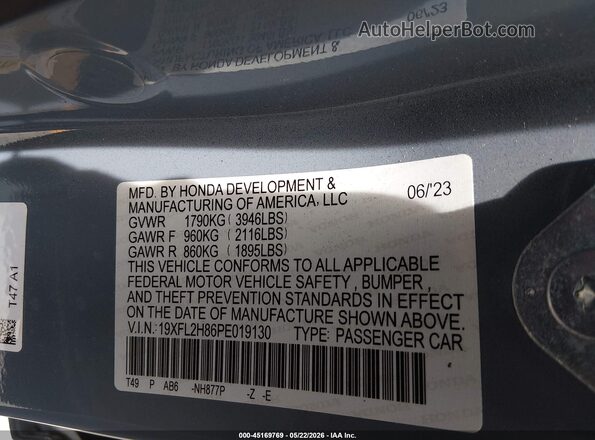 19XFL2H86PE019130 2023 HONDA CIVIC Серый Вид подкапотного пространства