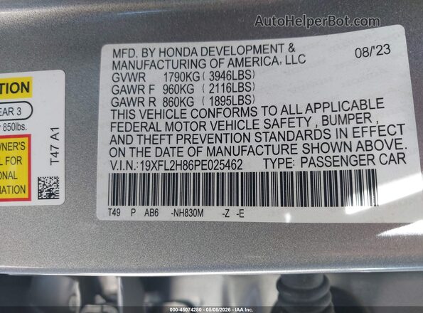 19XFL2H86PE025462 2023 HONDA CIVIC Серебряный Вид подкапотного пространства