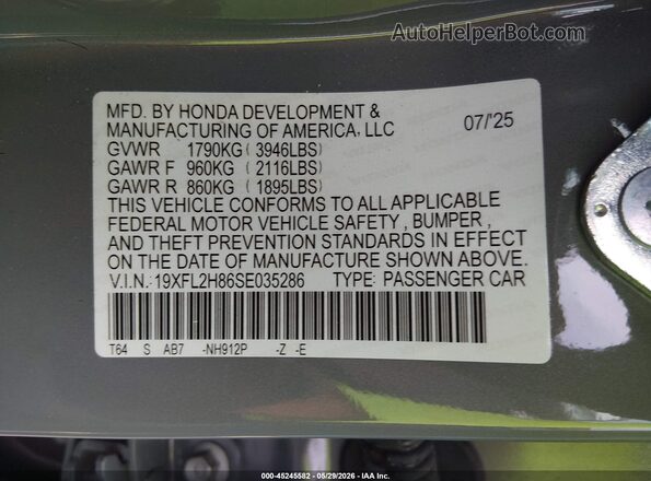 19XFL2H86SE035286 2025 HONDA CIVIC Gray Շարժիչի բաժամունքի տեսք