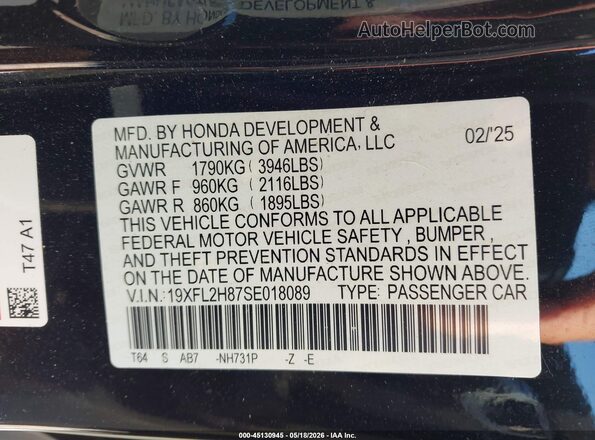19XFL2H87SE018089 2025 HONDA CIVIC SEDAN Black 