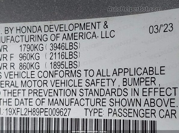 19XFL2H89PE009627 2023 HONDA CIVIC Silver Vista del compartimento del motor