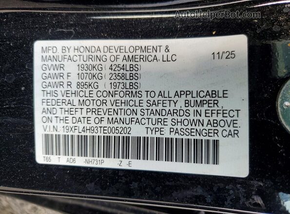 19XFL4H93TE005202 2026 HONDA CIVIC Black 