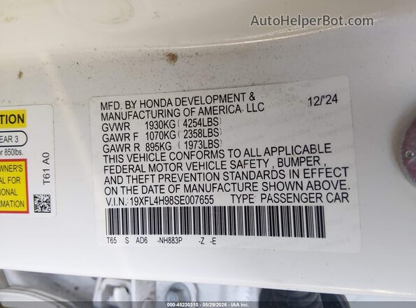 19XFL4H98SE007655 2025 HONDA CIVIC White Widok komory silnika