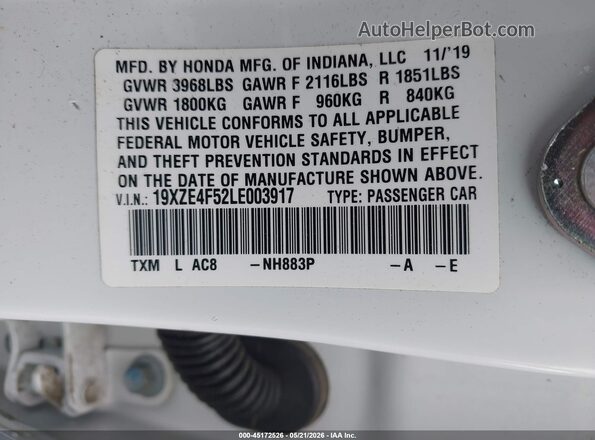 19XZE4F52LE003917 2020 HONDA INSIGHT White Вид підкапотного простору