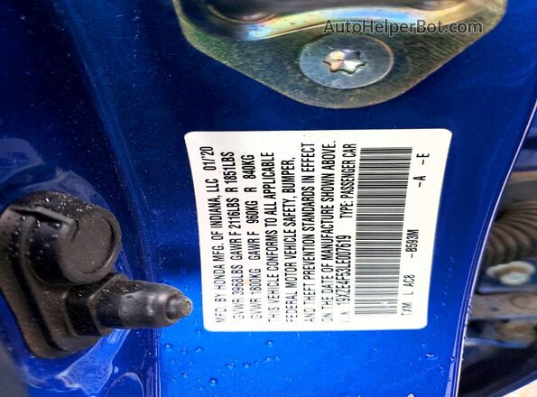 19XZE4F53LE007619 2020 HONDA INSIGHT Blue Вид підкапотного простору