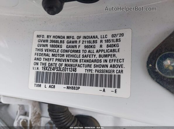 19XZE4F53LE011248 2020 HONDA INSIGHT White 