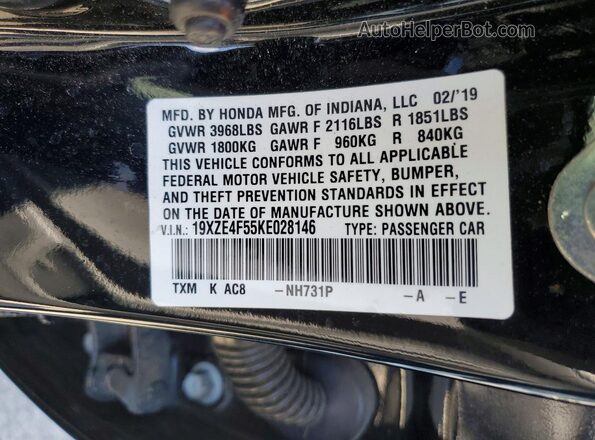 19XZE4F55KE028146 2019 HONDA INSIGHT Black Widok komory silnika