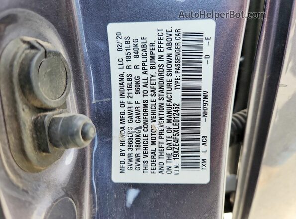 19XZE4F5XLE012462 2020 HONDA INSIGHT Gray 