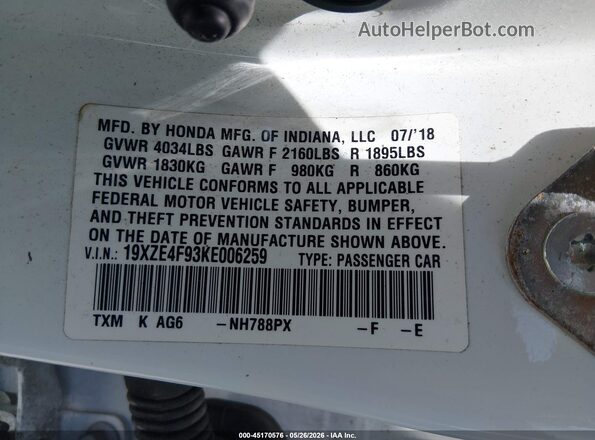 19XZE4F93KE006259 2019 HONDA INSIGHT White Շարժիչի բաժամունքի տեսք