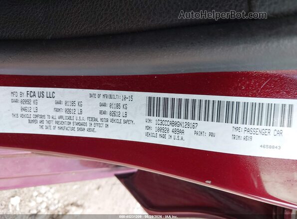 1C3CCCAB0GN129167 2016 CHRYSLER 200 Maroon Widok komory silnika