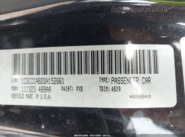 1C3CCCAB2GN152661 2016 CHRYSLER 200 Black Շարժիչի բաժամունքի տեսք