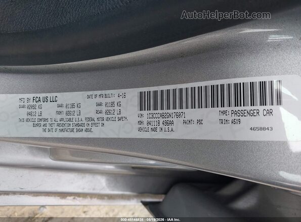 1C3CCCAB2GN176071 2016 CHRYSLER 200 Gray Вид підкапотного простору