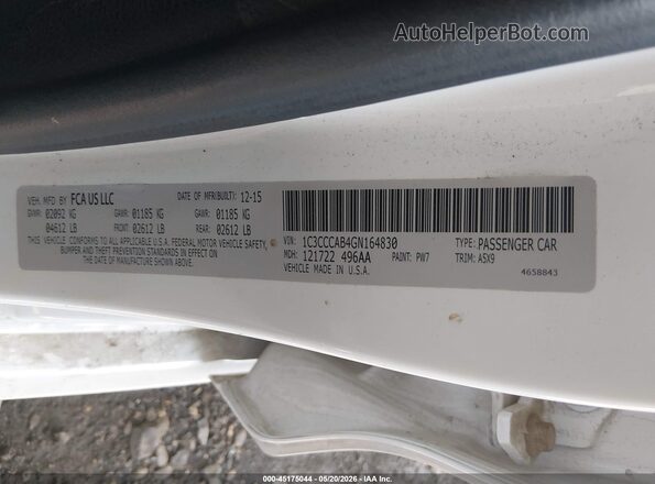 1C3CCCAB4GN164830 2016 CHRYSLER 200 White 