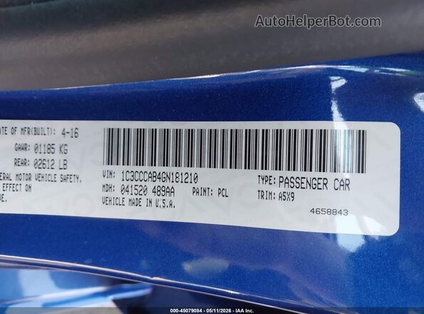 1C3CCCAB4GN181210 2016 CHRYSLER 200 Синий 