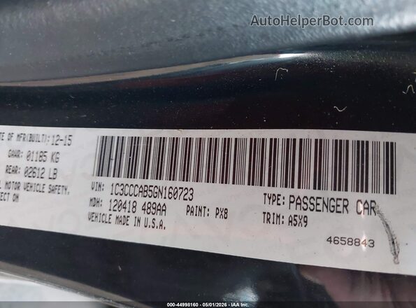 1C3CCCAB5GN160723 2016 CHRYSLER 200 Black Widok komory silnika
