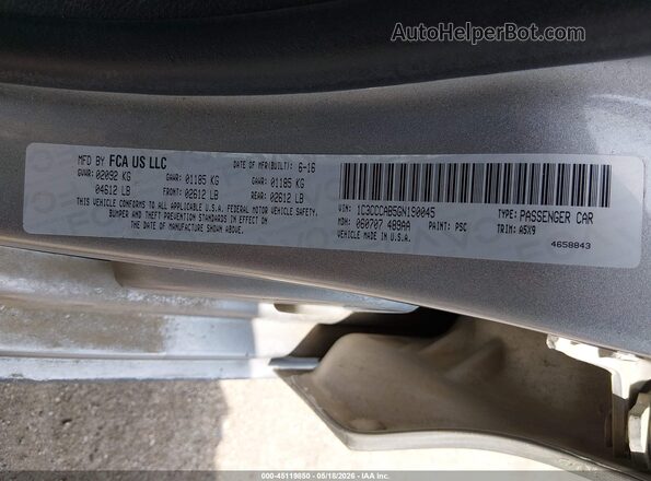 1C3CCCAB5GN190045 2016 CHRYSLER 200 Gray 