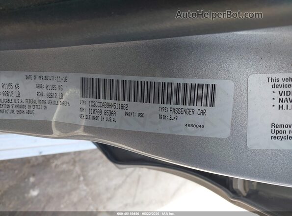 1C3CCCAB9HN511862 2017 CHRYSLER 200 Silver Вид підкапотного простору