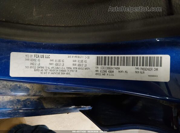 1C3CCCBB6GN174094 2016 CHRYSLER 200 Синий Вид подкапотного пространства