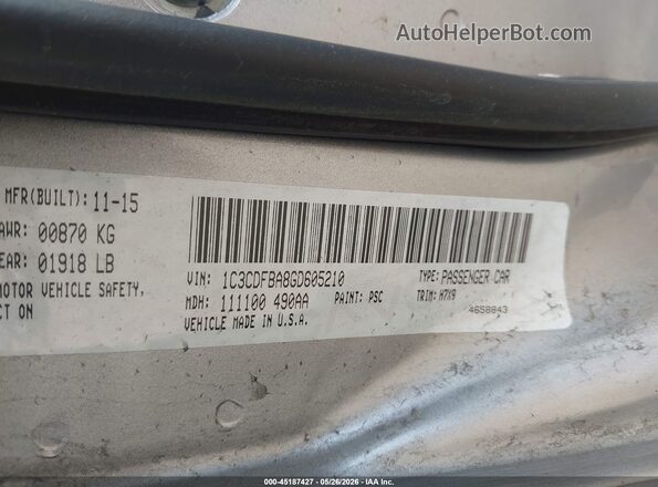 1C3CDFBA8GD605210 2016 DODGE DART Серебряный Вид подкапотного пространства