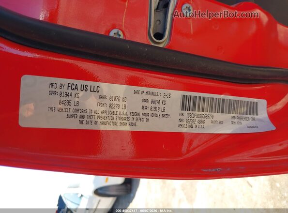 1C3CDFBB3GD689770 2016 DODGE DART Red ძრავის განყოფილების ხედი