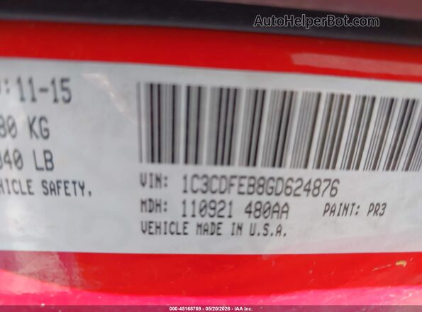 1C3CDFEB8GD624876 2016 DODGE DART Red Вид підкапотного простору