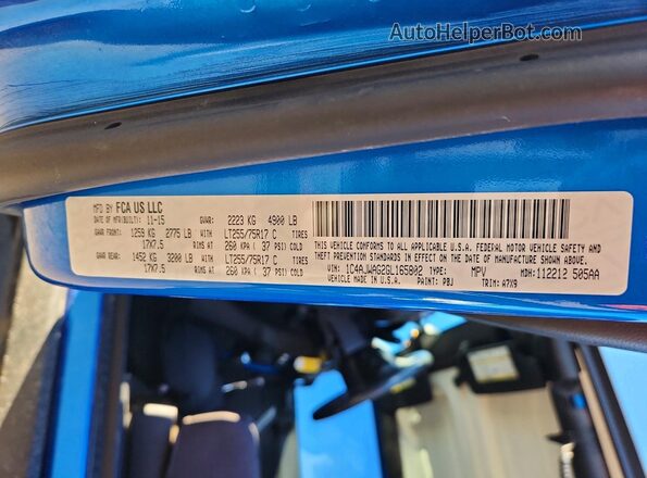 1C4AJWAG2GL165802 2016 JEEP WRANGLER Blue VIN կոդի պիտակի տեսք