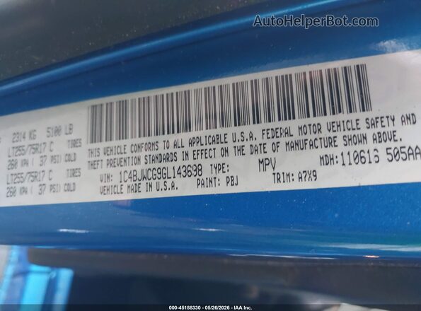 1C4BJWCG9GL143698 2016 JEEP WRANGLER Blue 