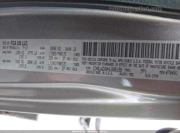 1C4BJWDG0HL695199 2017 JEEP WRANGLER UNLIMITED Silver Շարժիչի բաժամունքի տեսք