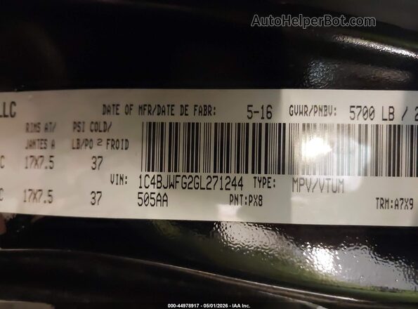 1C4BJWFG2GL271244 2016 JEEP WRANGLER UNLIMITED Черный Вид подкапотного пространства