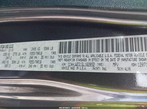 1C4HJWEG1GL162852 2016 JEEP WRANGLER UNLIMITED Серый 