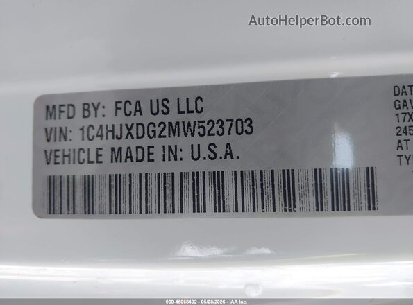 1C4HJXDG2MW523703 2021 JEEP WRANGLER UNLIMITED White Engine compartment view
