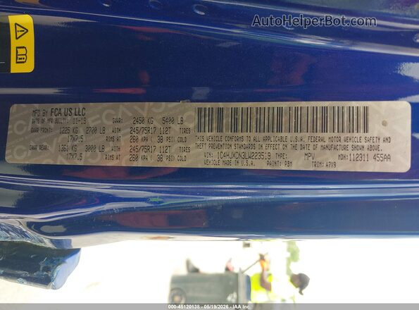 1C4HJXDN3LW223519 2020 JEEP WRANGLER UNLIMITED Blue Вид підкапотного простору