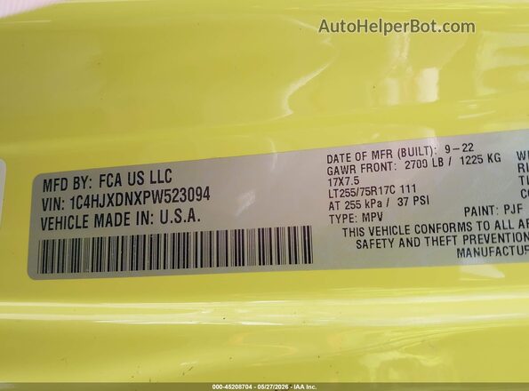 1C4HJXDNXPW523094 2023 JEEP WRANGLER Yellow Engine compartment view
