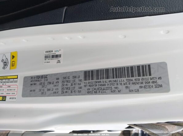 1C4HJXEG0JW123715 2018 JEEP - CJ White Vista del compartimento del motor