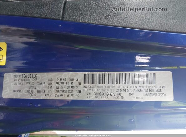 1C4HJXEGXJW244879 2018 JEEP WRANGLER UNLIMITED Blue Вид підкапотного простору